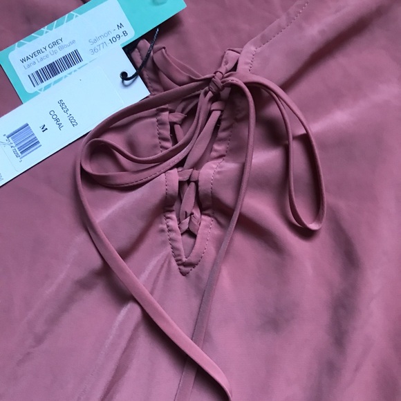 Waverly Grey Lace Up Bell Sleeve Blouse Easter Top - Picture 2 of 4